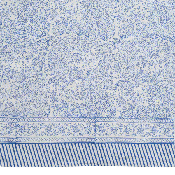 Block Printed Cotton Tablecloth – French Blue and White Fine Paisley ...