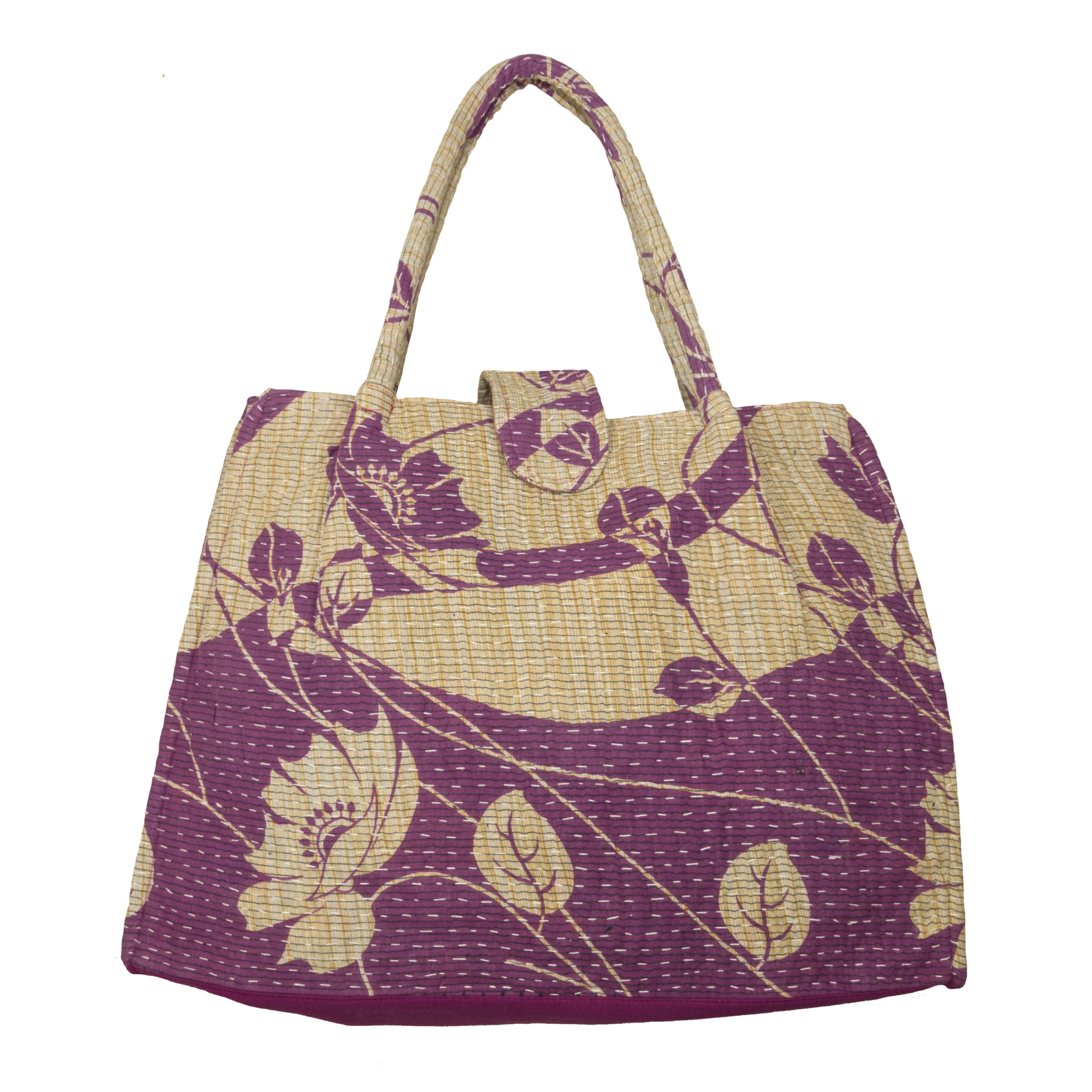 Kantha Bag - Pinky Purple with Off White Flower design - Camilla Costello