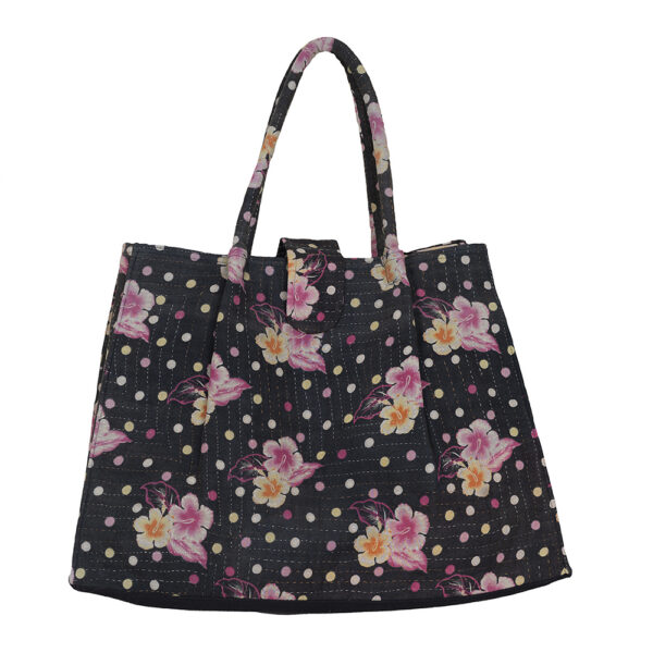 Kantha Bag - Black with Yellow and Pink Flowers and Spots - Camilla ...