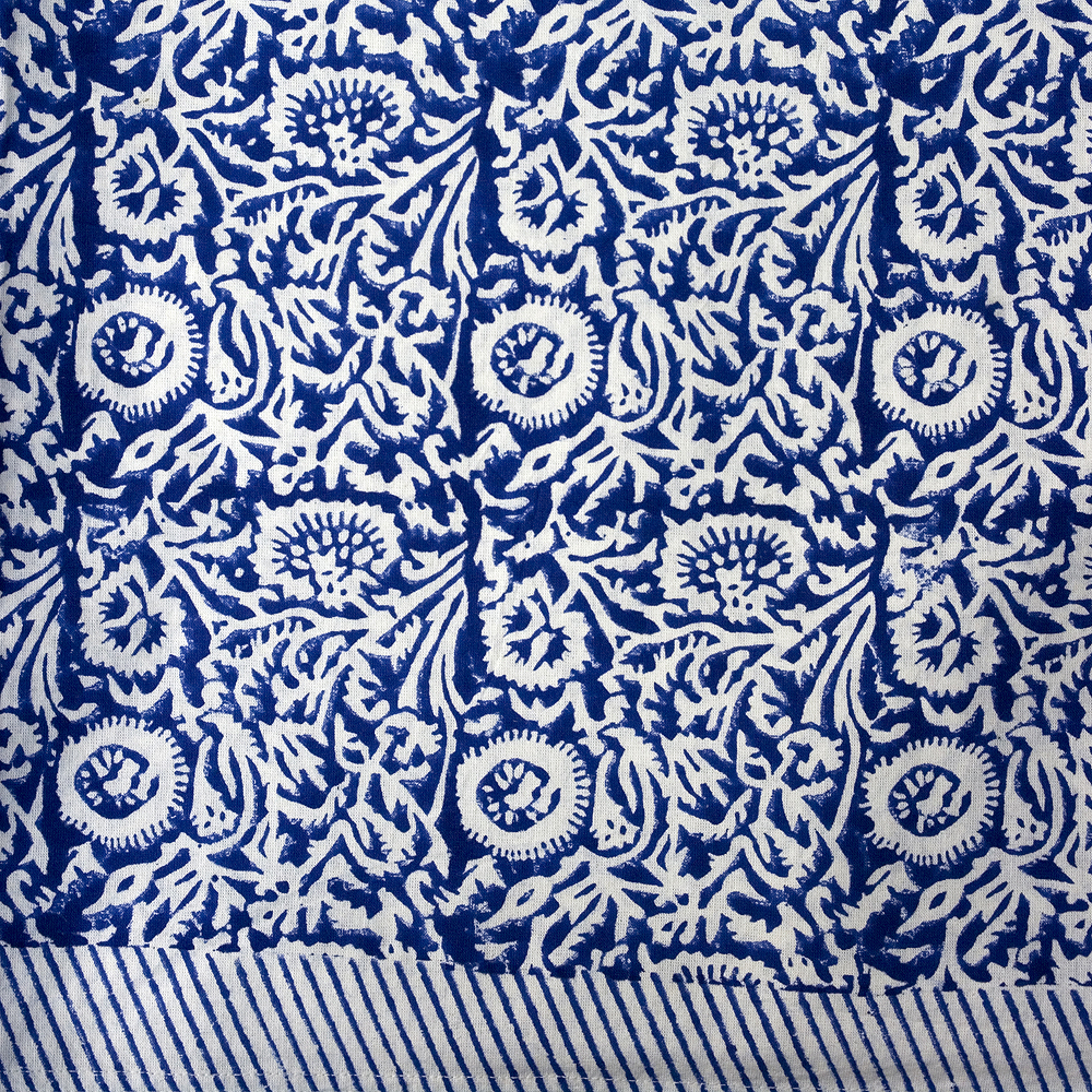 Block printed cotton tablecloth – Blue and White Flower pattern ...